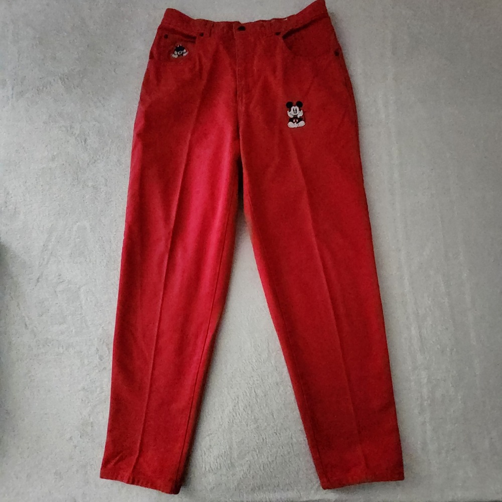 Vintage Disney Mickey Mouse Jeans Womens 32 x 30 Red Embroidered Pants Patches